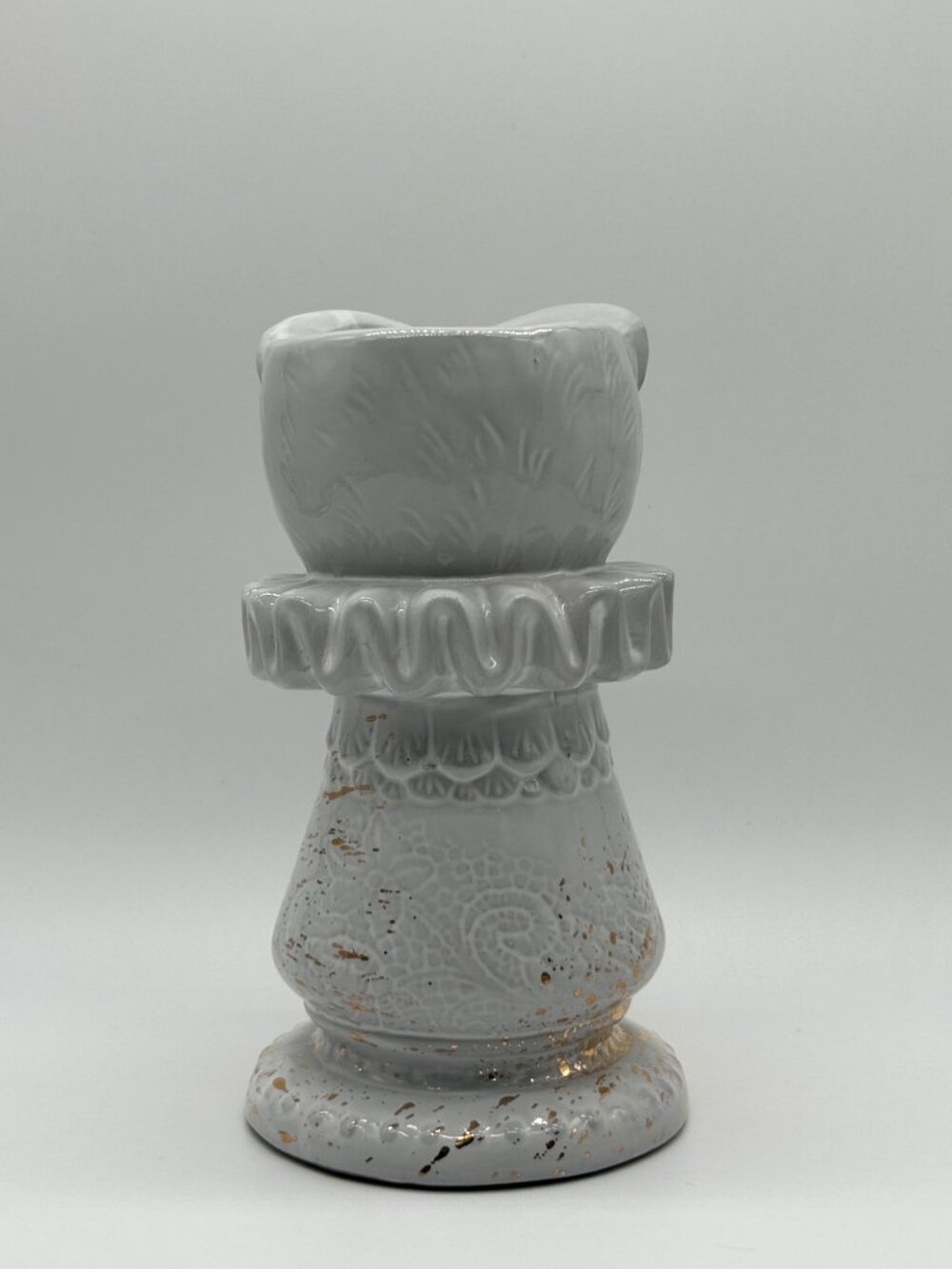 Anthropologie Stoneware Owl Chess Piece Vase Gray Gold Retired Regency Whimsical - Picture 3 of 7